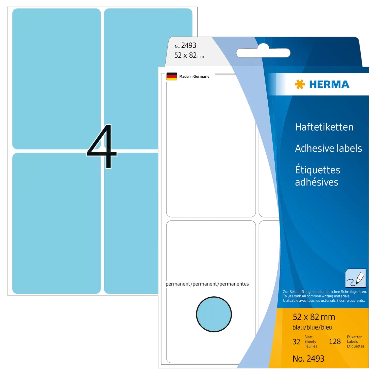 HERMA Schuletiketten – 52 × 82 mm, Abgerundete Ecken, 128 Stk, 32 Bogen, Permanent Haftend