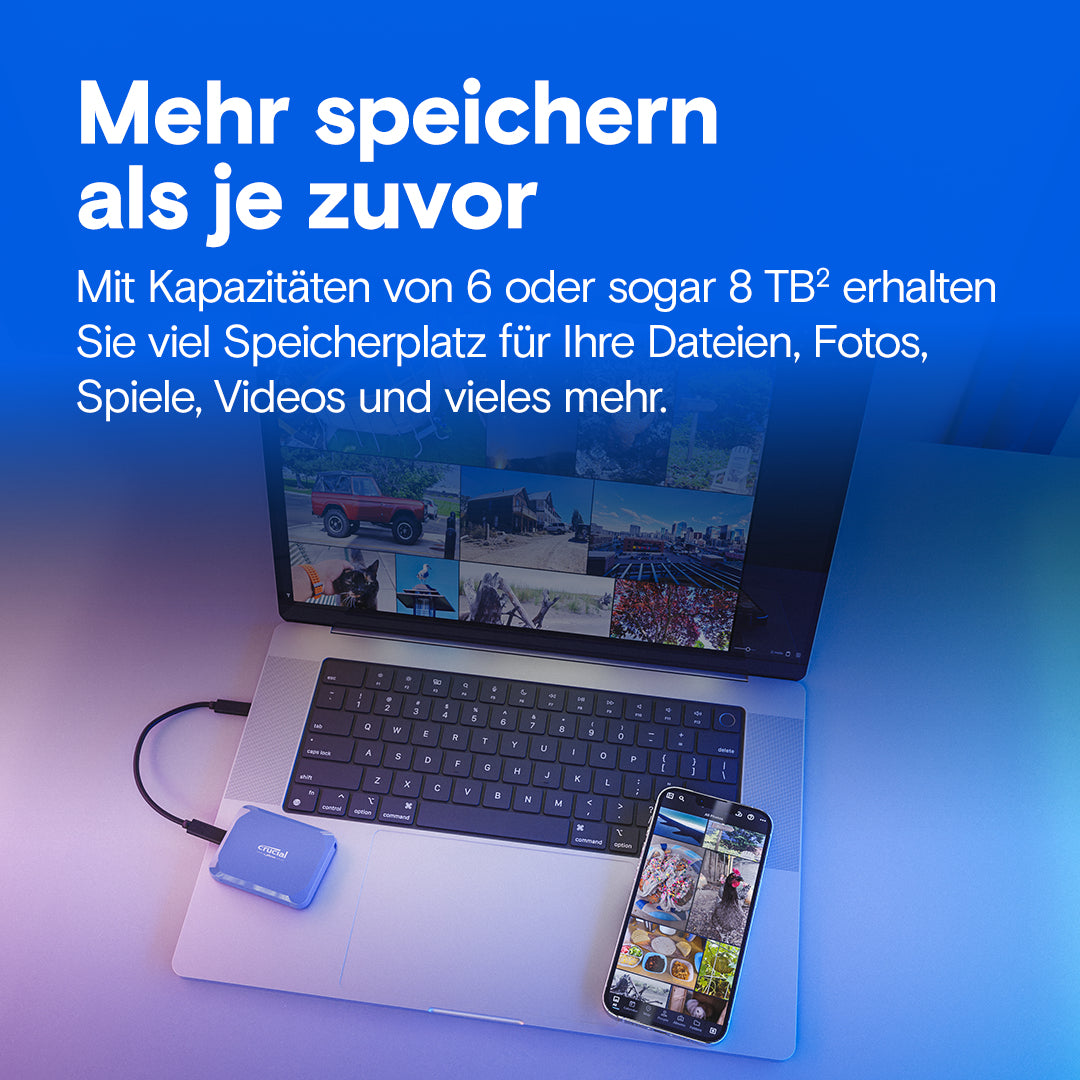 Crucial X10 – 2 TB, USB Typ-C, USB 3.2 Gen 2x2, 2'100 MB/s, IP65