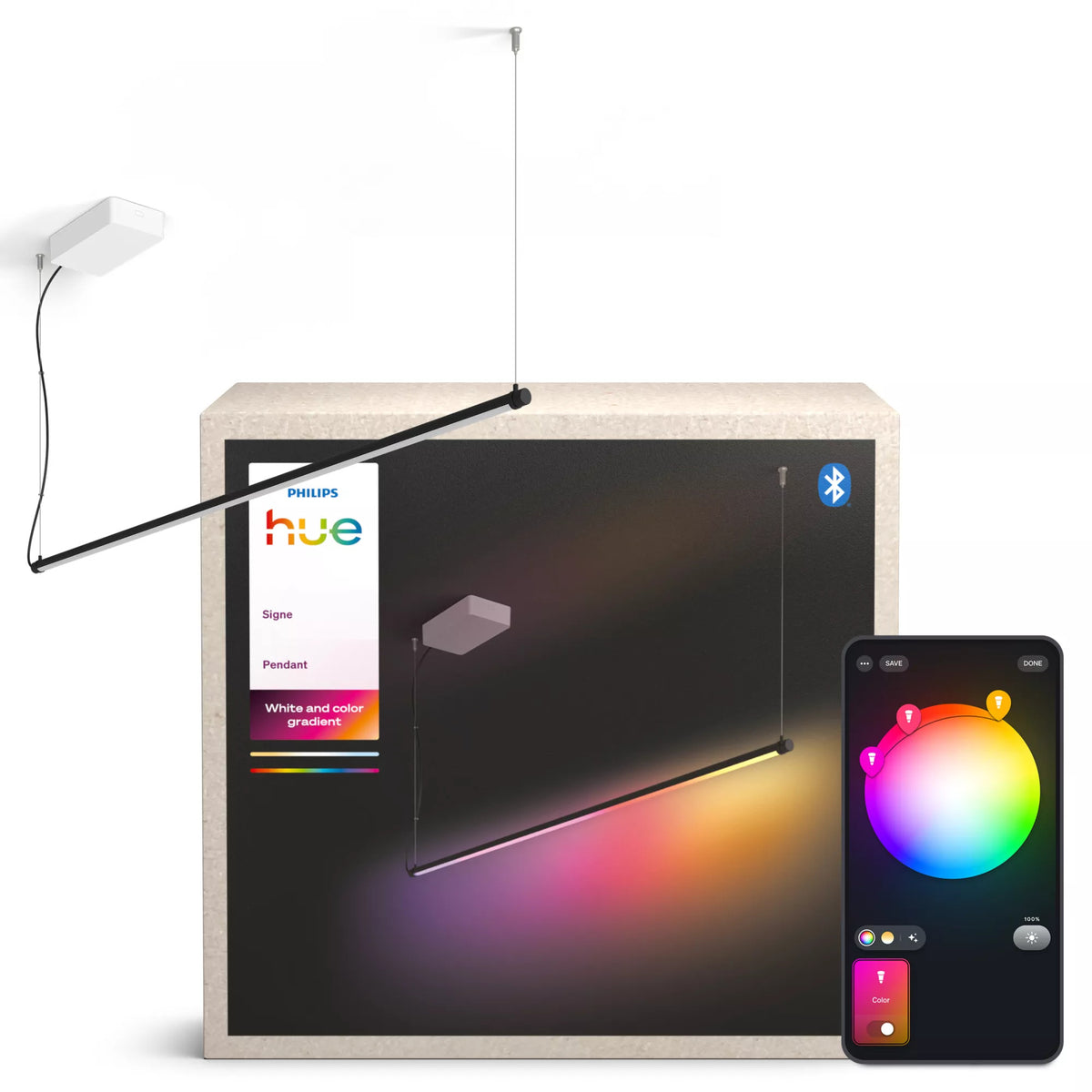 Philips by Signify Philips Hue Pendelleuchte Gradient Signe – 2850 lm, 25 W, RGB, 1000–20000 K, schwarz