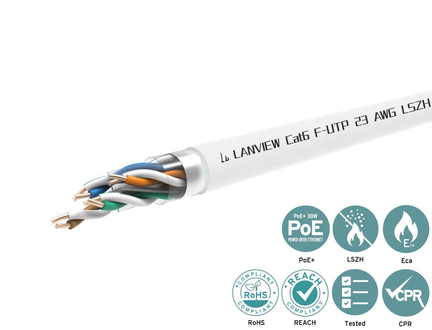 Lanview LVN122113 Cat6 F-UTP Netzwerkkabel – 305 m, LSZH, AWG23, Weiss