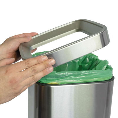 MAUL Push- / Schwingdeckel-Abfalleimer – 15 l – Edelstahl, rechteckig – Schwarz/Silber