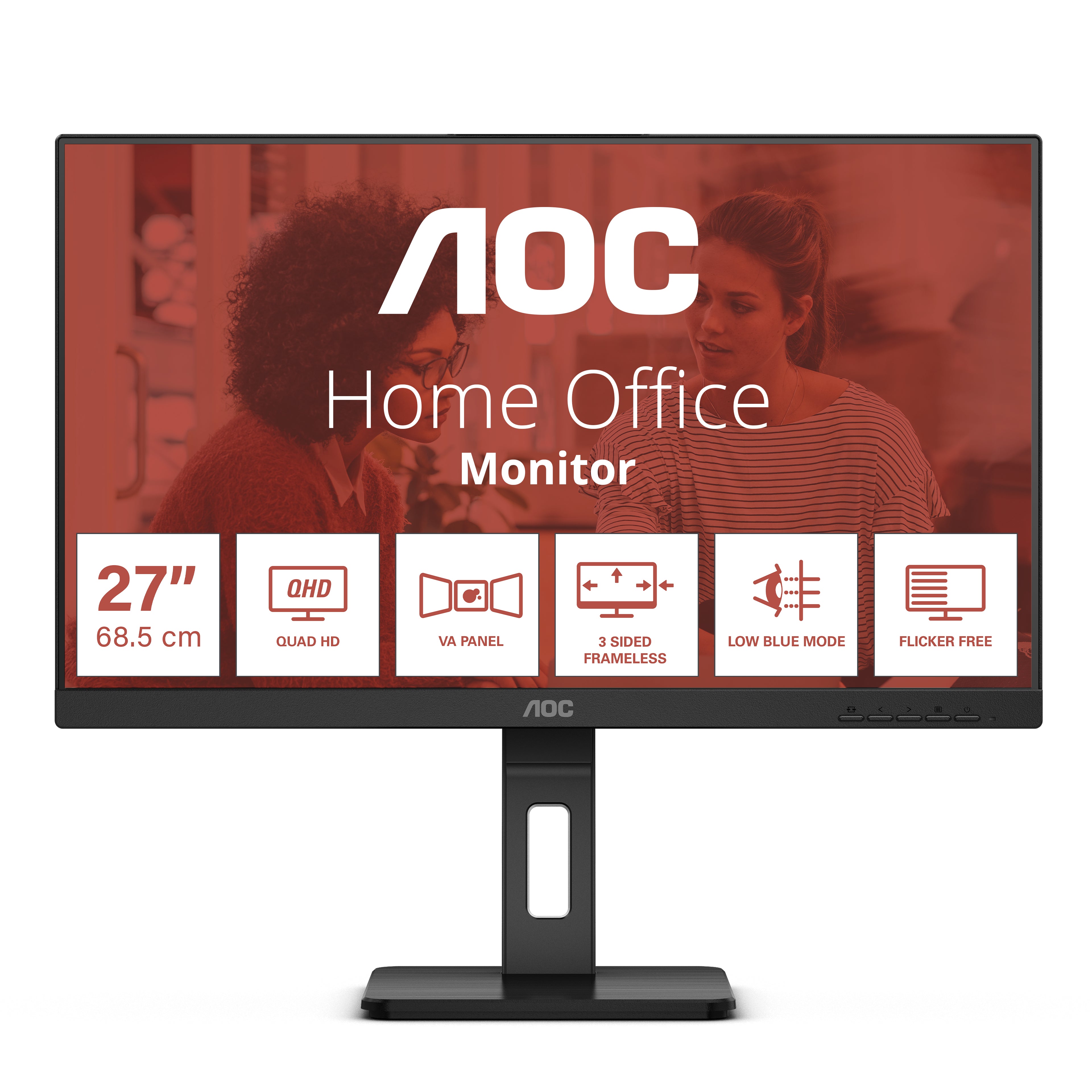 AOC Q27E3UMF – Monitor, 27", 2560 × 1440 (WQHD), VA, 75 Hz, 300 cd/m², VESA 100 × 100, Schwarz