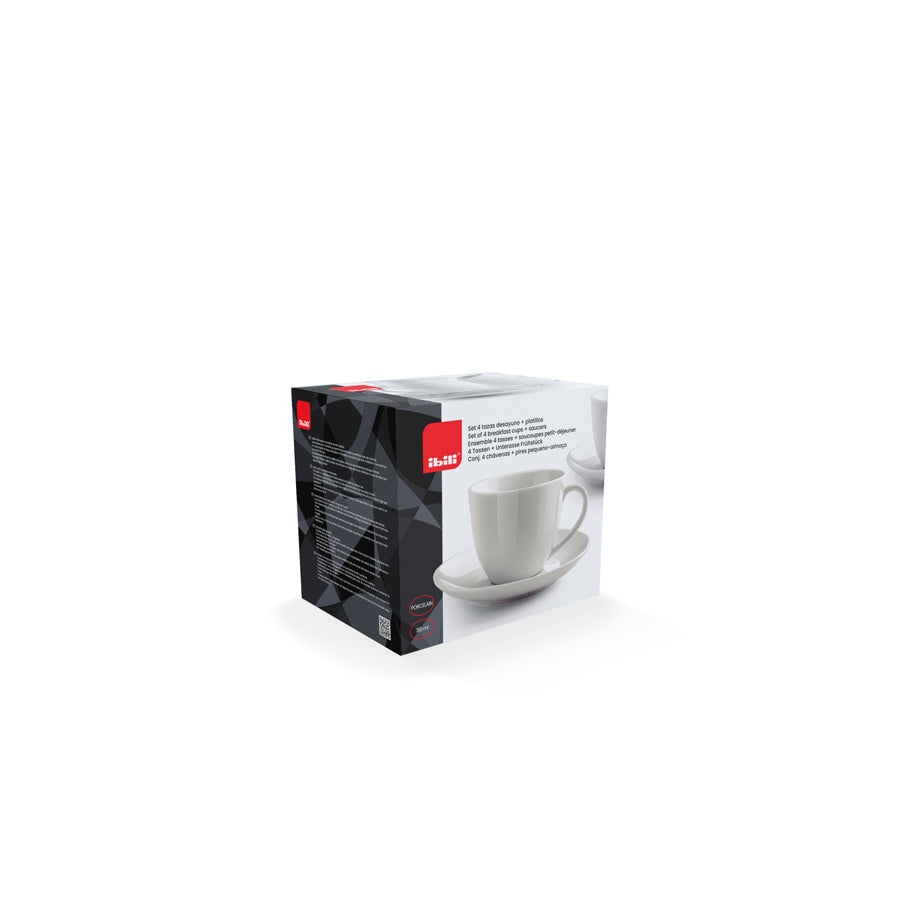 Ibili Kaffeetasse – Set 8-teilig, 310 ml, Porzellan, Weiss, spülmaschinenfest, mikrowellengeeignet