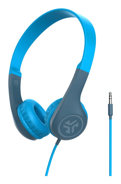 JLab JBuddies Pop Kinderkopfhörer – On-Ear, Stereo, Kabelgebunden, 3,5 mm Klinke, 85 dB Lautstärke-Limit, Blau