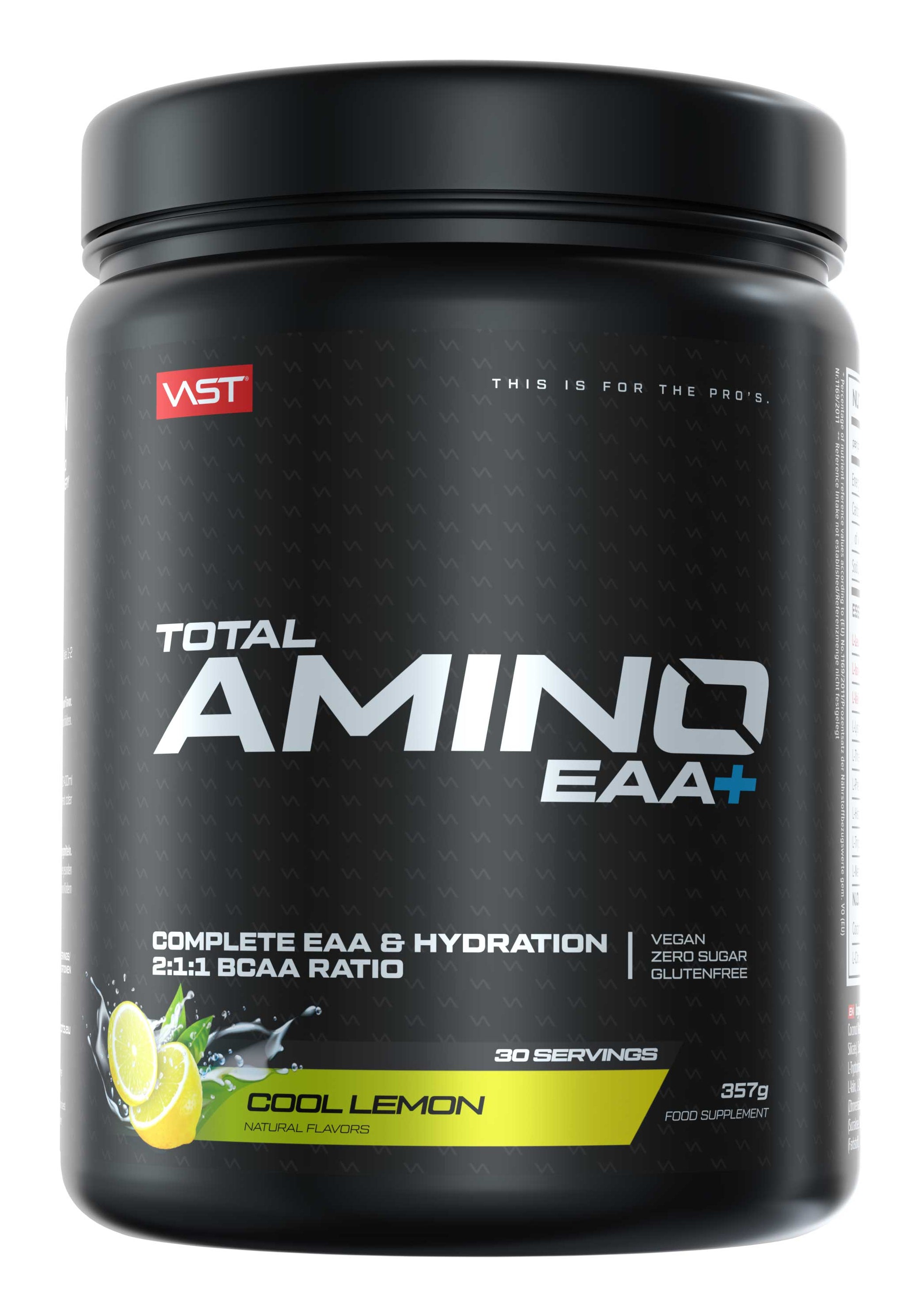 VAST Sports Aminosäure-Pulver Total Amino EAA+ Pulver Zitrone – glutenfrei, vegan – 381 g