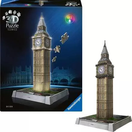 Ravensburger 3D Puzzle Iconics Big Ben – mit Licht – 216 Teile – 20,9 × 20,9 × 44 cm – ab 8 Jahren – FSC