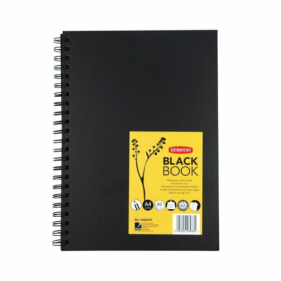Derwent Malbuch – A4 – 200 g/m² – Spiral – 40 Blatt – Schwarz