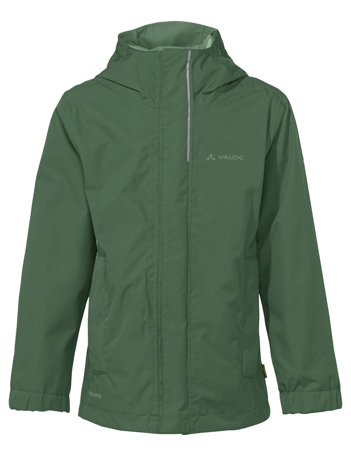 VAUDE Regenjacke Escape Light IV – 158/164 – Grün (Woodland), wasserdicht, mit Kapuze