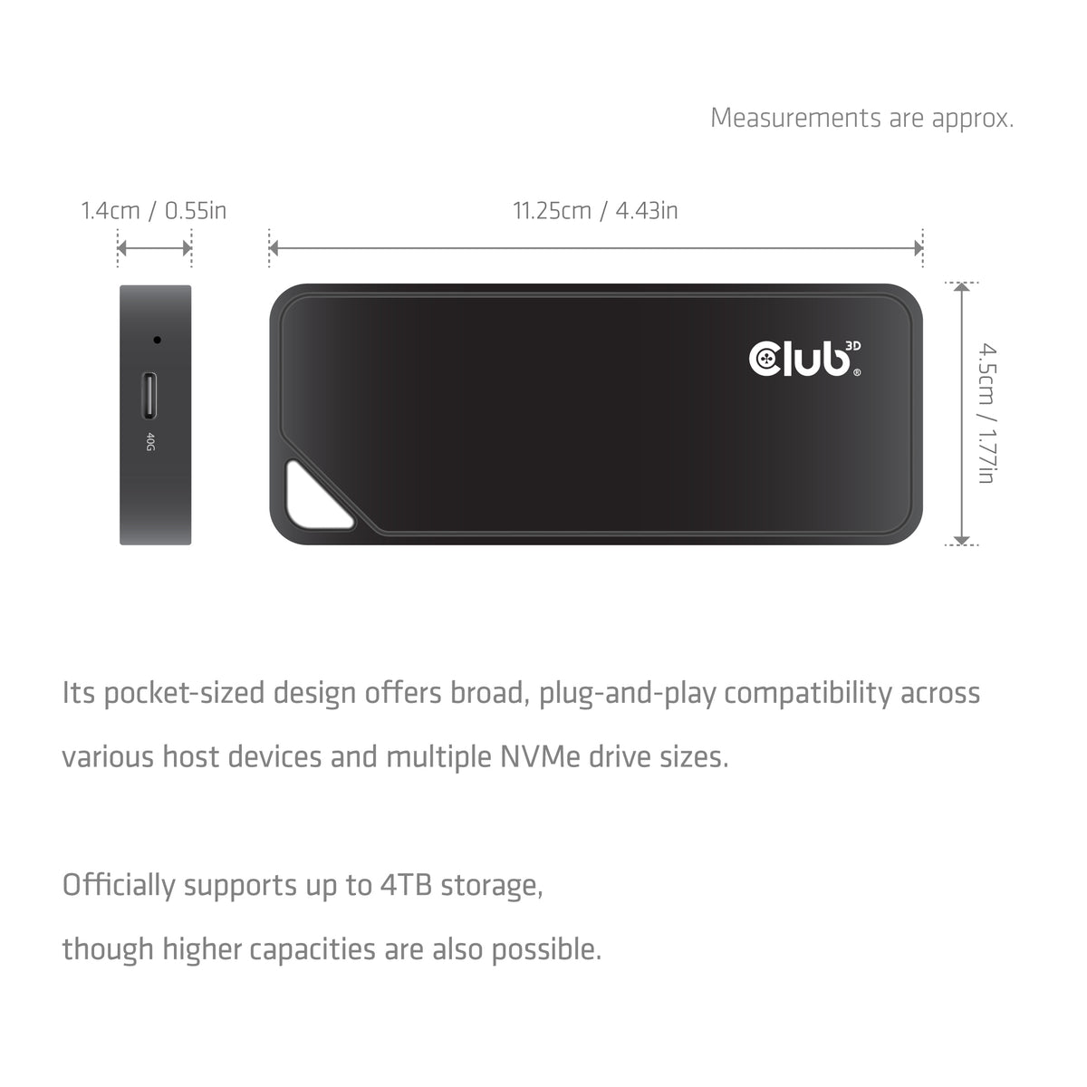 CLUB3D Club 3D CAC-2510 – 1-Bay M.2 SSD-Gehäuse – USB4 40 Gbit/s, für M.2 NVMe (PCIe)
