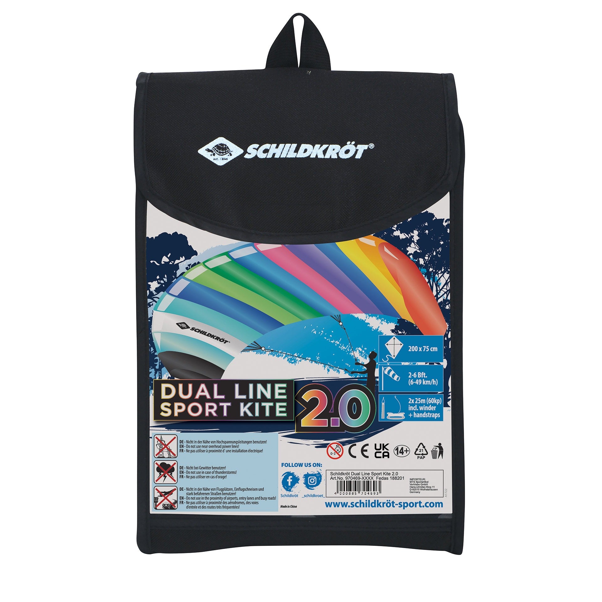 Schildkröt Funsports Dual-Linie Drachen – Lenkmatte, 200 × 75 cm – 25 m Schnur – ab 14 J.