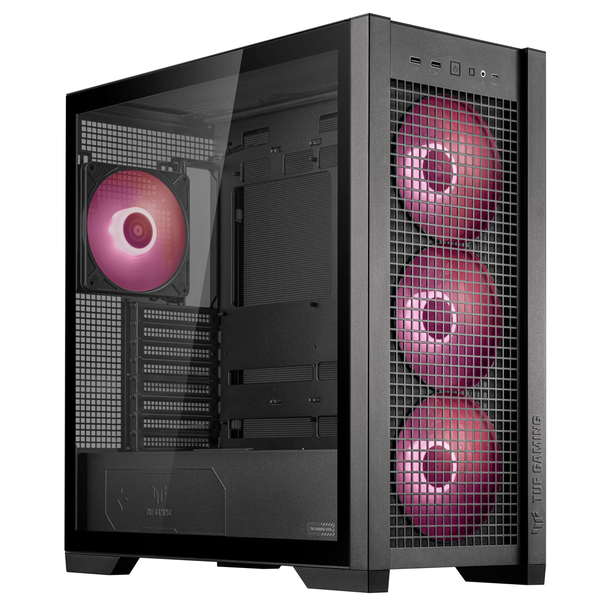 ASUS TUF GAM GT302 TG ARGB – PC-Gehäuse (Midi Tower) – Schwarz, 3×140 mm vorne, 1×140 mm hinten
