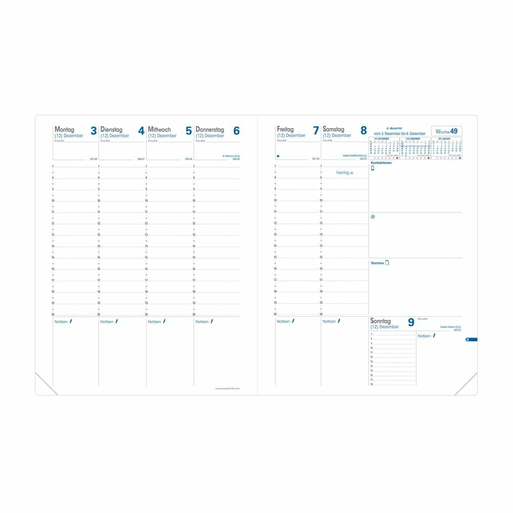 Quo Vadis Soho Trinote – Wochenagenda 2027, 1 Woche/2 Seiten, 18,5 × 25,0 cm, dali-rot