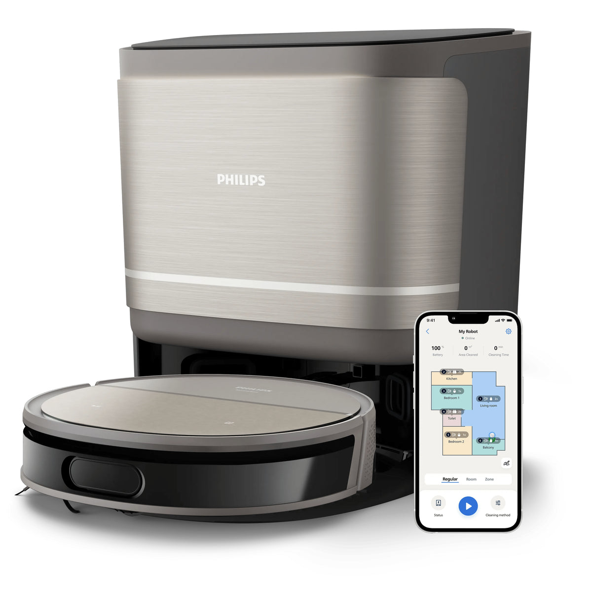 Philips Saugroboter HomeRun 9000 XU9100/10 mit Absaugstation und Wischfunktion – 8000 Pa, 280 min