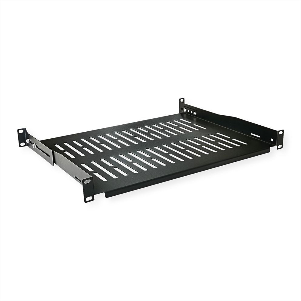 VALUE Rack-Regalboden 19", 26.99.0402 – Festeinbau – 1U – 485 × 350 × 44 mm – 25 kg – schwarz – 1 Stk.