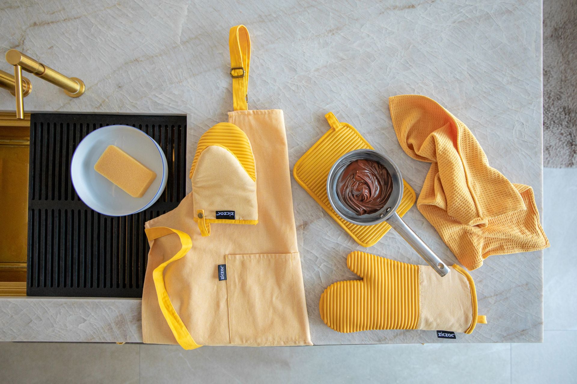 Tiseco SILO – Topfhandschuhe 2er-Set, 18 × 33 cm, Baumwolle/Silikon, rutschfest, Gelb