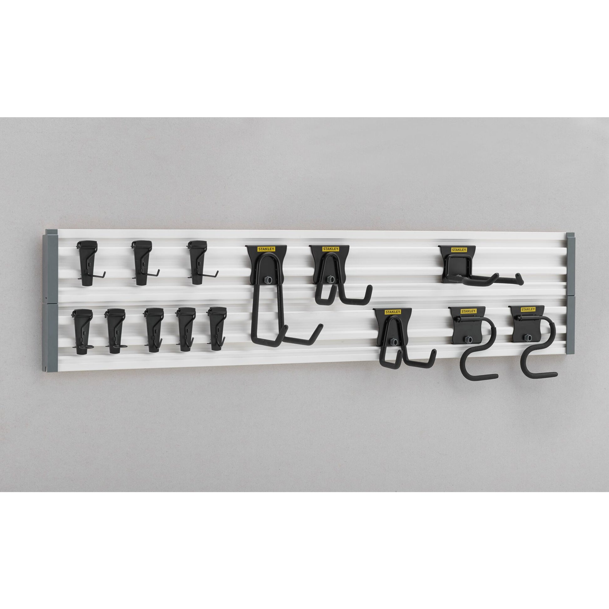Stanley Wandsystem Trackwalls Set, Stahl, Schwarz, Wandmontiert, 14 Haken, Belastbarkeit 143 kg