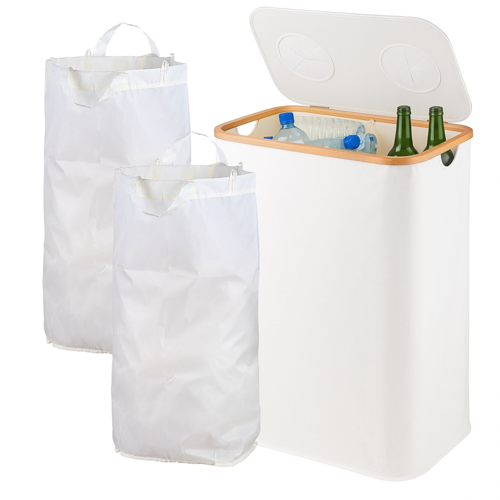 Relaxdays Recyclingbox – 170 l – Polyester, rechteckig – weiss – 2-fach