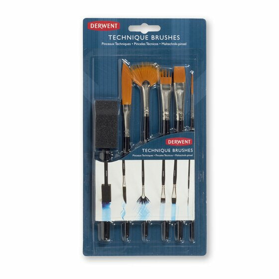 Derwent Aquarellpinsel-Set – schwarz, silber, 6er-Pack, sortierte Pinselformen