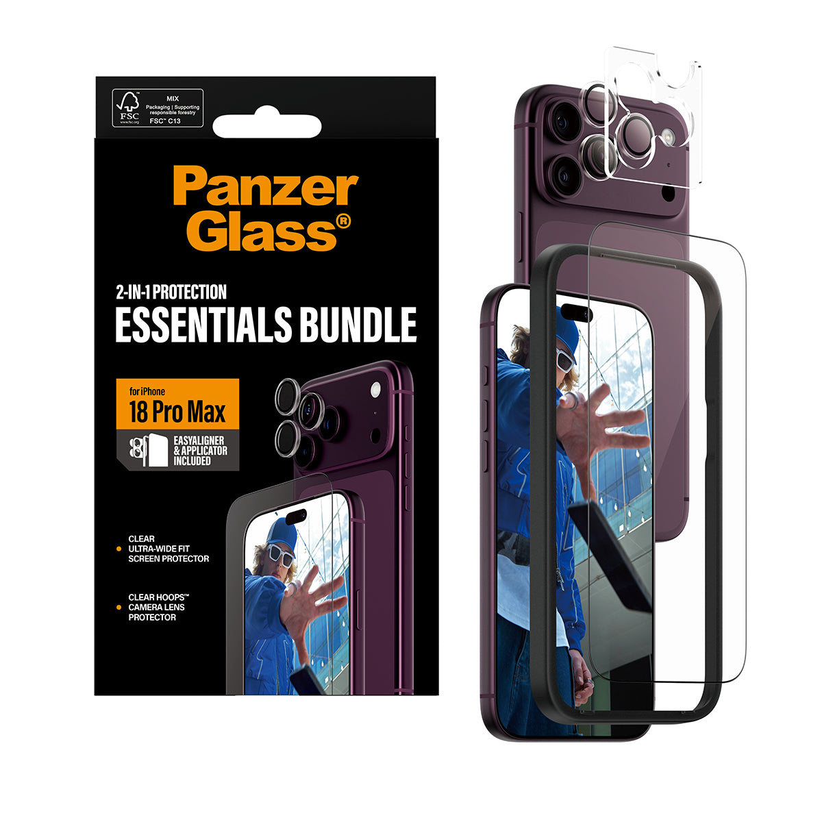 PanzerGlass Displayschutz (Folie), fettabweisend – für iPhone 18 Pro Max – mit Applikator