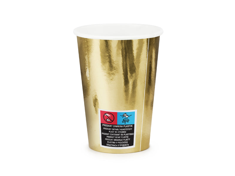 PartyDeco Papier-Trinkbecher – 2,2 dl, Gold – 6 Stk.
