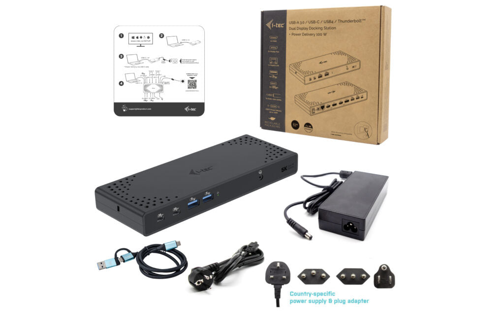 i-tec Dockingstation – USB-C, 2× DP, 2× HDMI, 4× USB-A, 2× USB-C, 100 W PD, GbE, für Windows/Mac/Linux