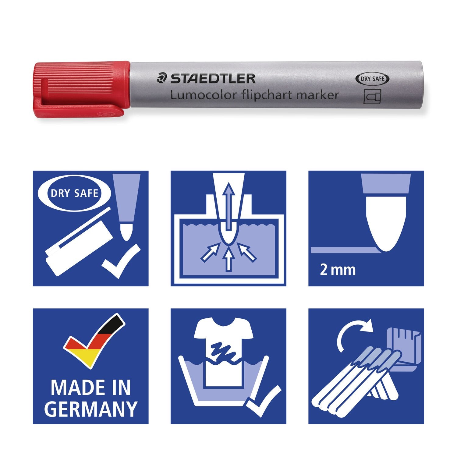 Staedtler Flipchart-Marker – Keil- & Rundspitze 2 mm, 8 Farben, 8er Set, Cap-Off – für Flipcharts/Papier