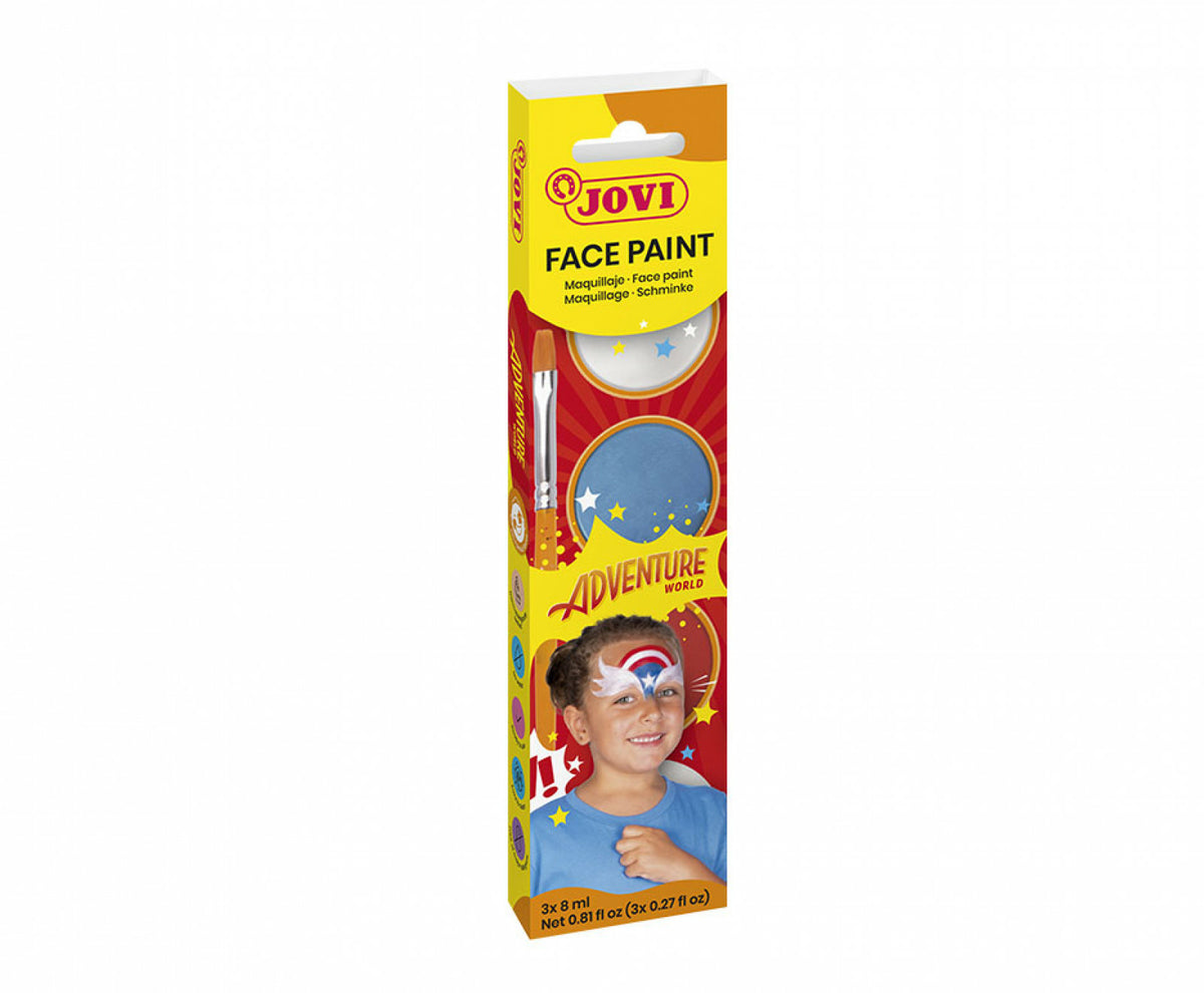 Jovi Face Paint Set Adventure – Gesichtsschminke, Weiss/Blau/Rot – 3×8 ml (24 ml) – für Gesicht, Kinder