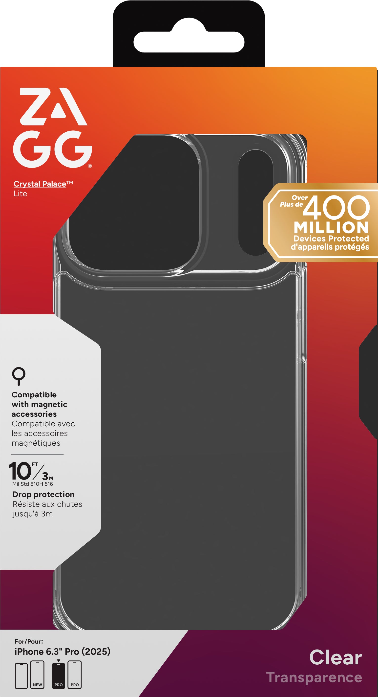 ZAGG Crystal Palace Lite Backcover – für Apple iPhone 17 Pro, Graphen, Transparent, bis 3 m Sturzsicher