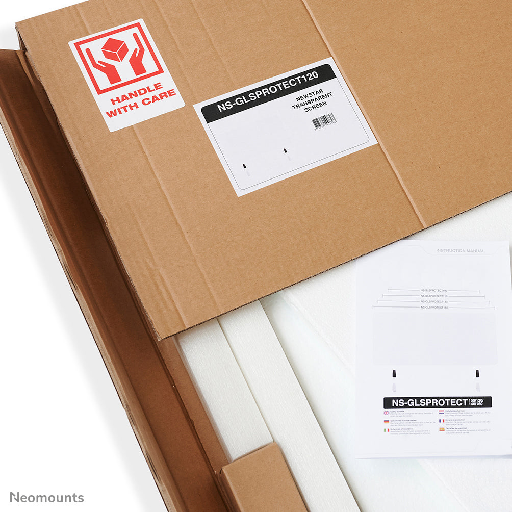 Neomounts Hygieneschutzschild – 1'000 × 650 mm, Glas, transparent, mit Montageset, für Tischplatten bis 25 mm
