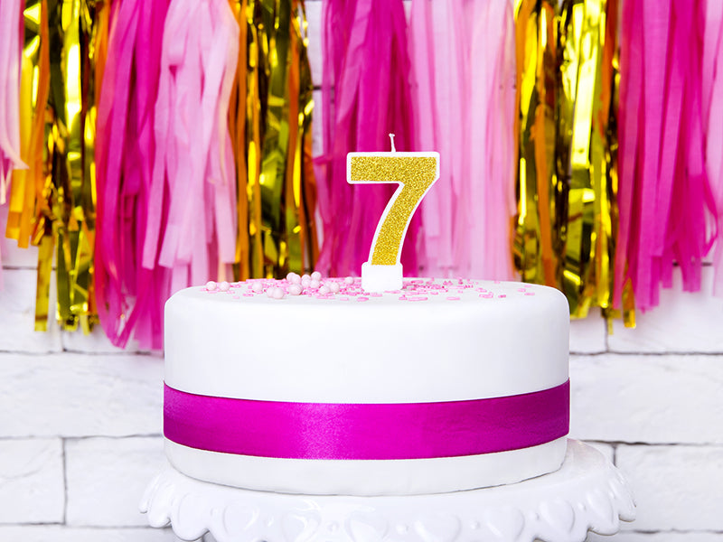 PartyDeco Geburtstagskerzen Zahl 7 – Gold – 7 cm – 1 Stk