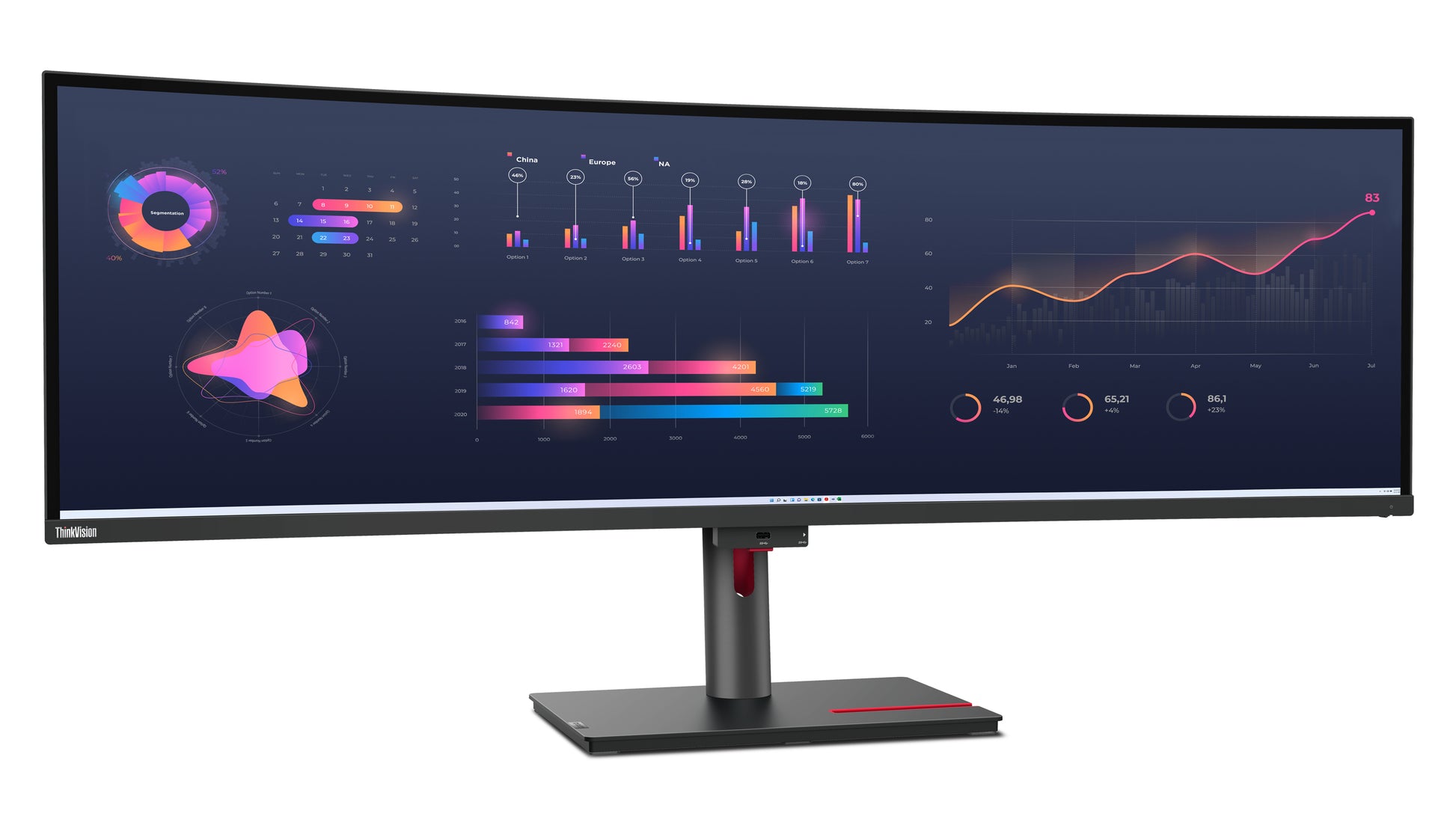 Lenovo ThinkVision P49w-30 – 49" Curved 3800R, 5120 × 1440 (DQHD), IPS, USB-C 100 W, KVM, LAN