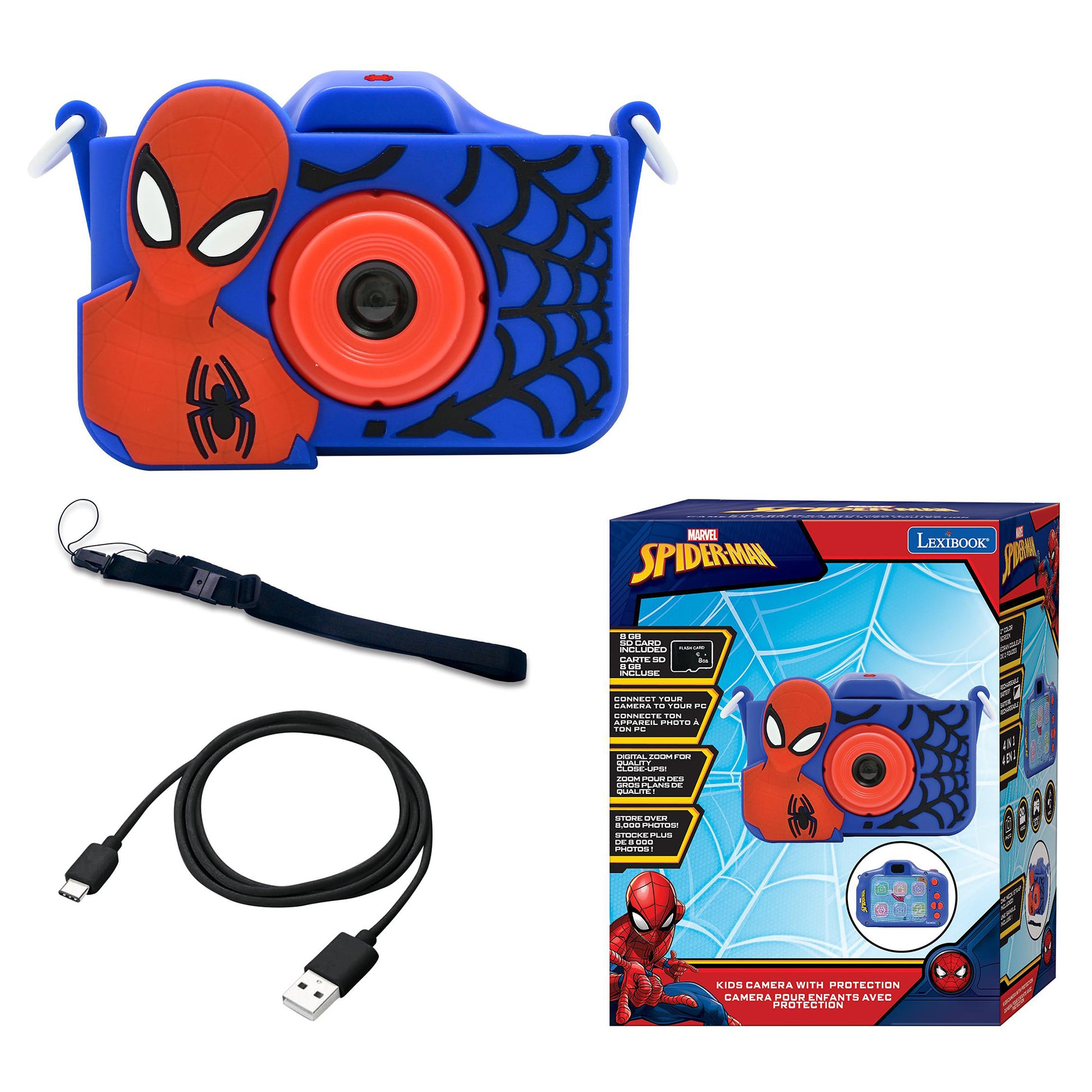 Lexibook DJ078SP Digitalkamera (Kinder) – Spider-Man – 5 MP, 1080×960 Video – 9,8×4,6×6,5 cm – 1 Stück – ab 3 Jahren