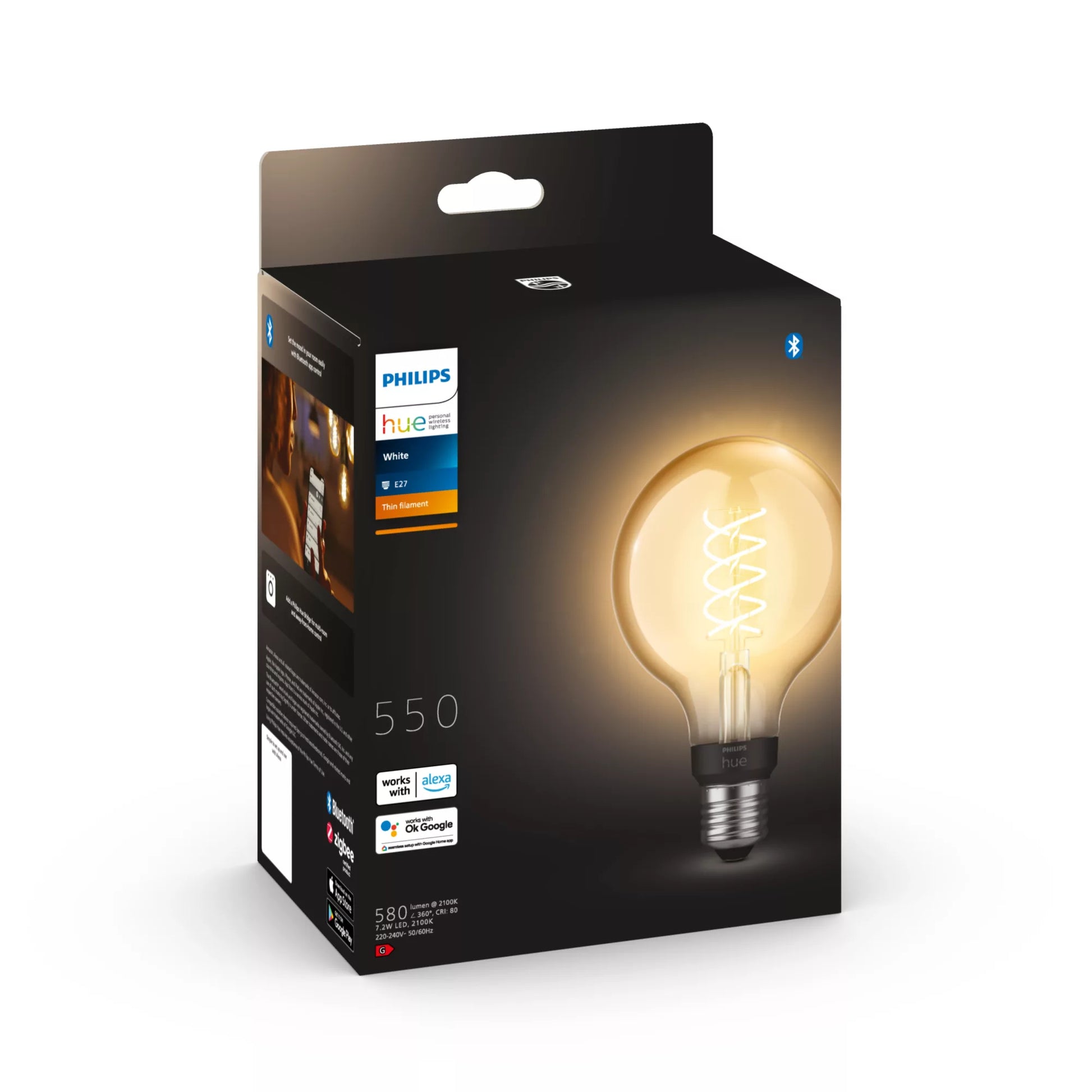 Philips by Signify Philips Hue Smart-Leuchtmittel E27 Weiss – 550 lm, 2100 K, App, dimmbar