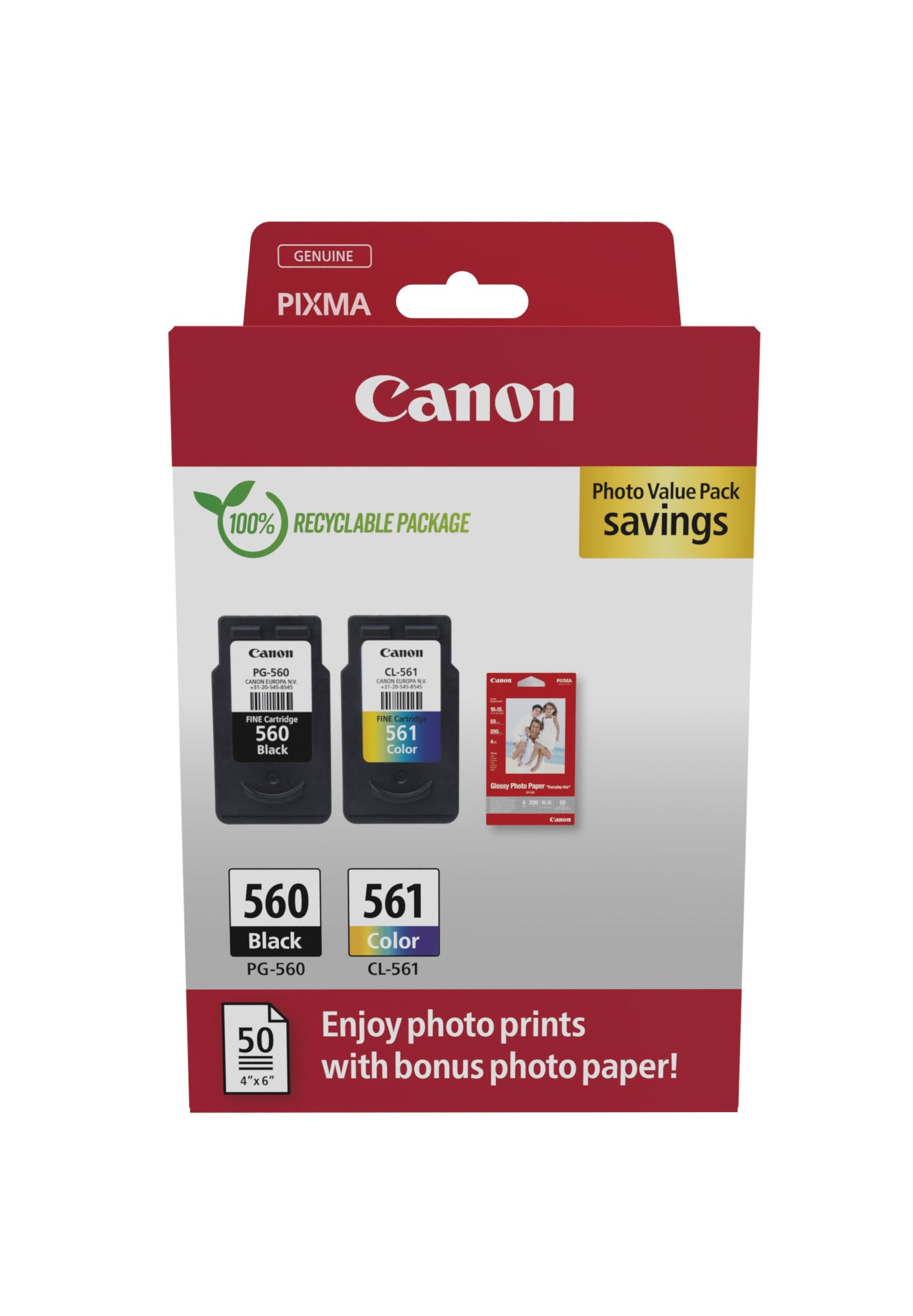 Canon PG-560/CL-561 Tintenpatronen-Multipack, Schwarz/Dreifarbig (Original) – für Canon PIXMA TS5350/TS7450