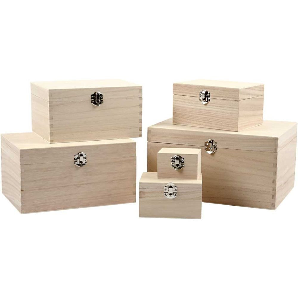 Creativ Company Truhe – Holz – natur – 120 × 158 × 130 mm – verriegelbar – 6 Stück