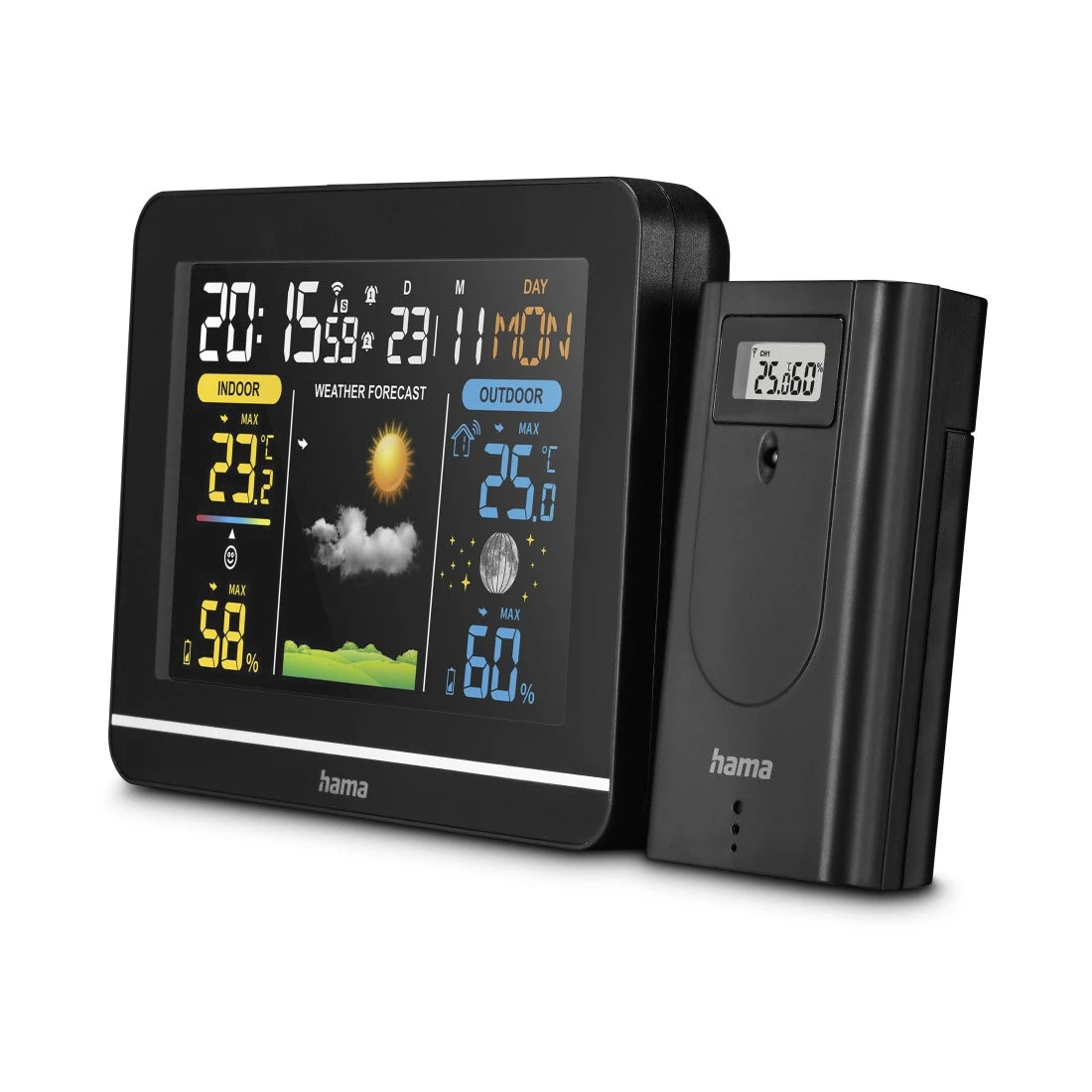 Hama Usedom 222242 – Wetterstation, kabellos, innen/aussen, inkl. Aussensensor – schwarz