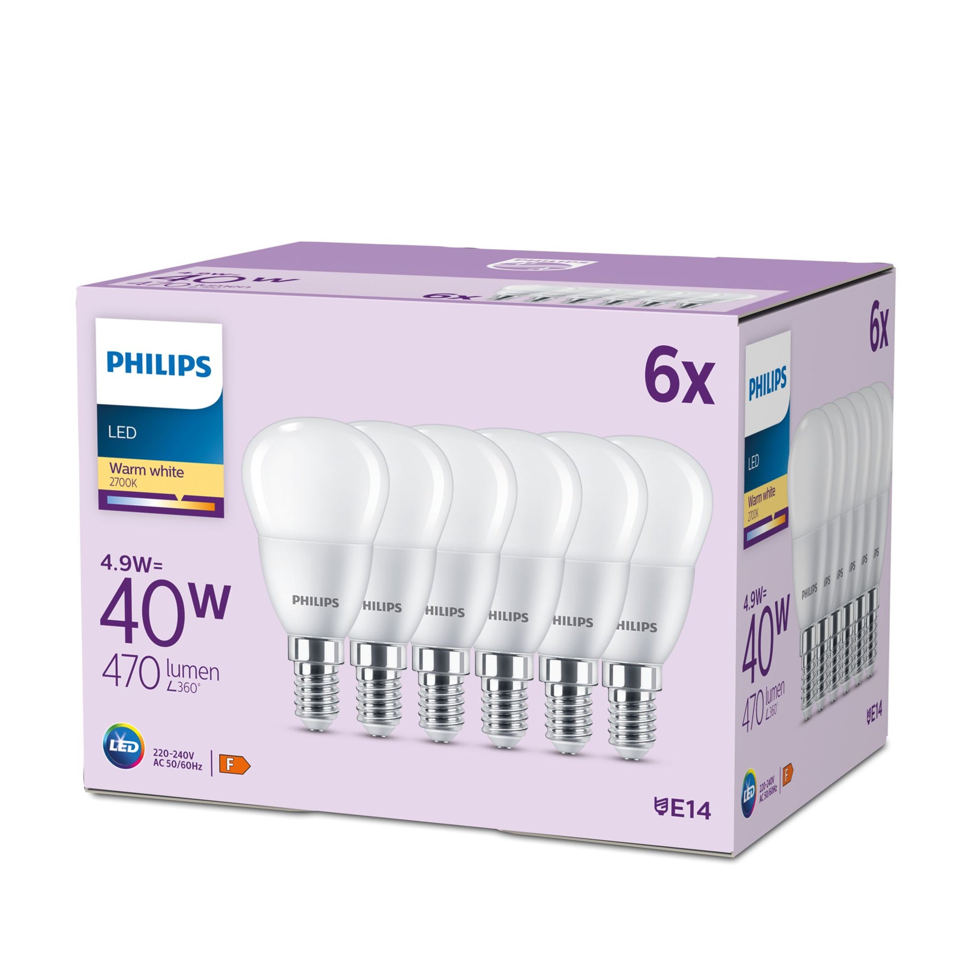 Philips by Signify Philips LED-Leuchtmittel E14 P45 – Warmweiss 2700 K, 470 lm, 4,9 W