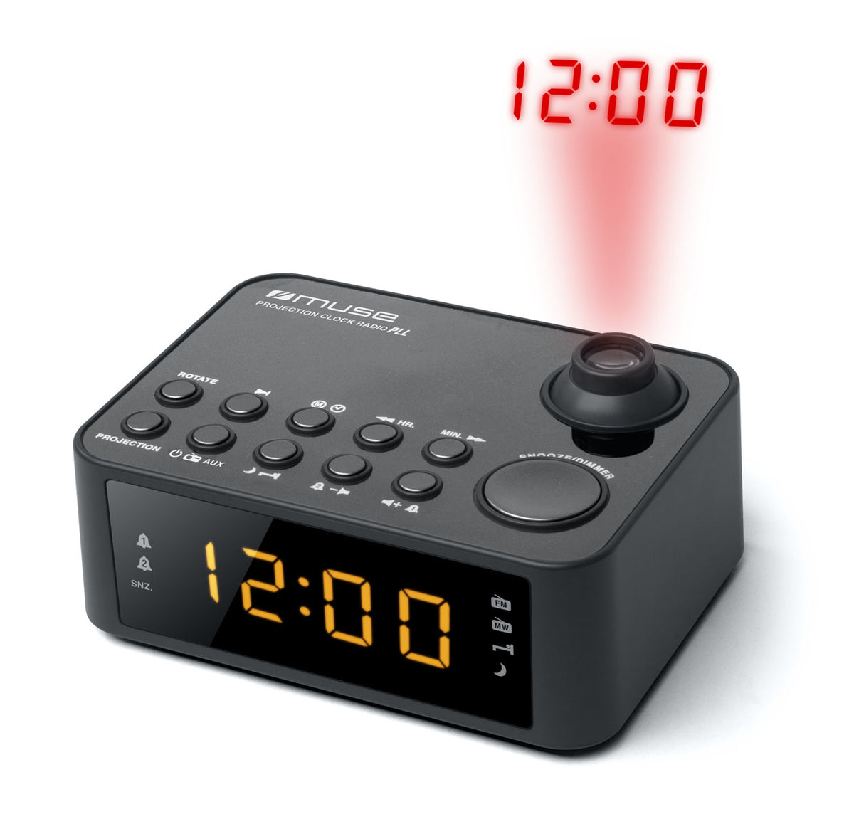 Muse M-178 P – Radiowecker UKW/AM, Projektionsuhr, Netz-/Batteriebetrieb – Schwarz