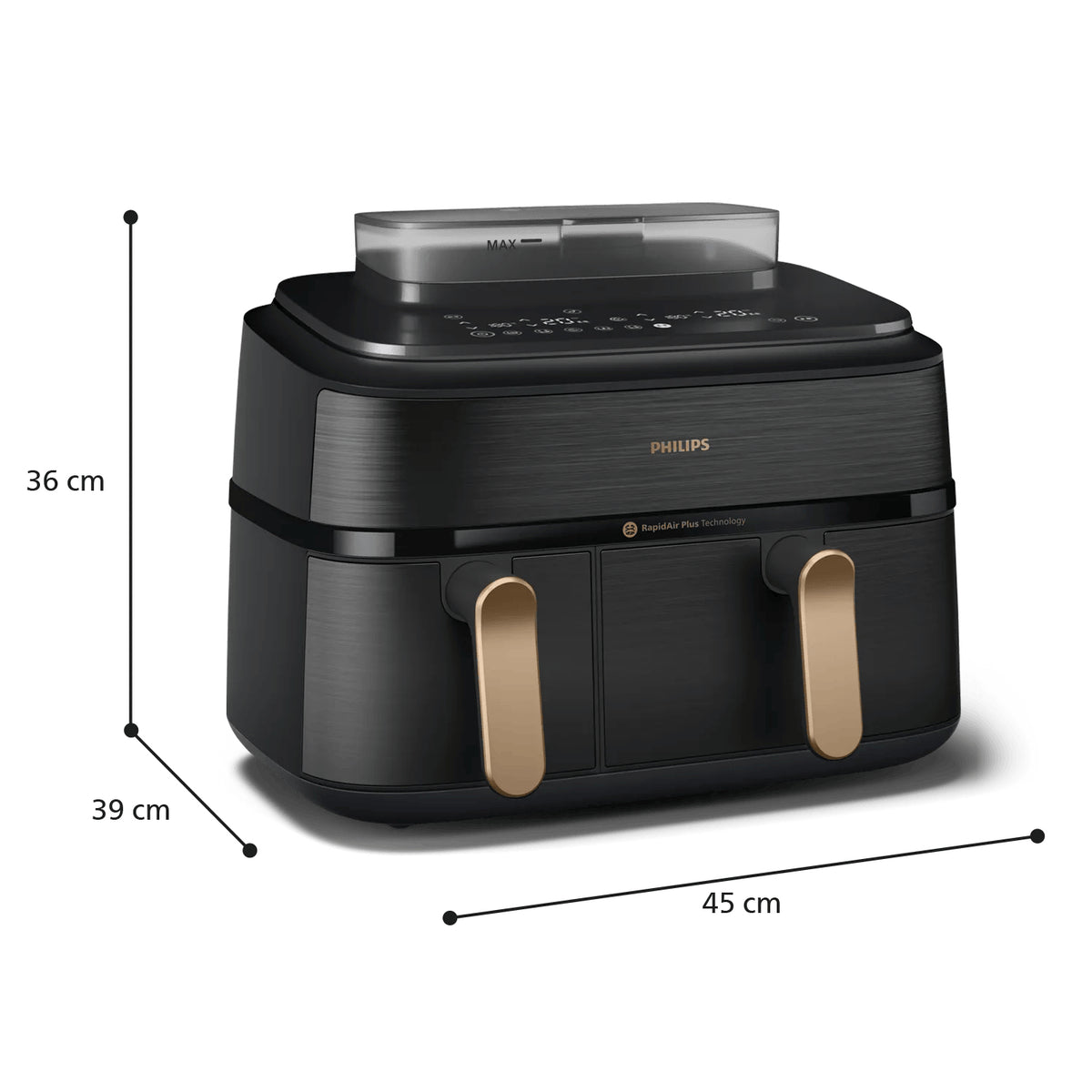 Philips Heissluftfritteuse NA552/00 – 9 l, Rapid Air & Braten, 2750 W – Schwarz/Gold