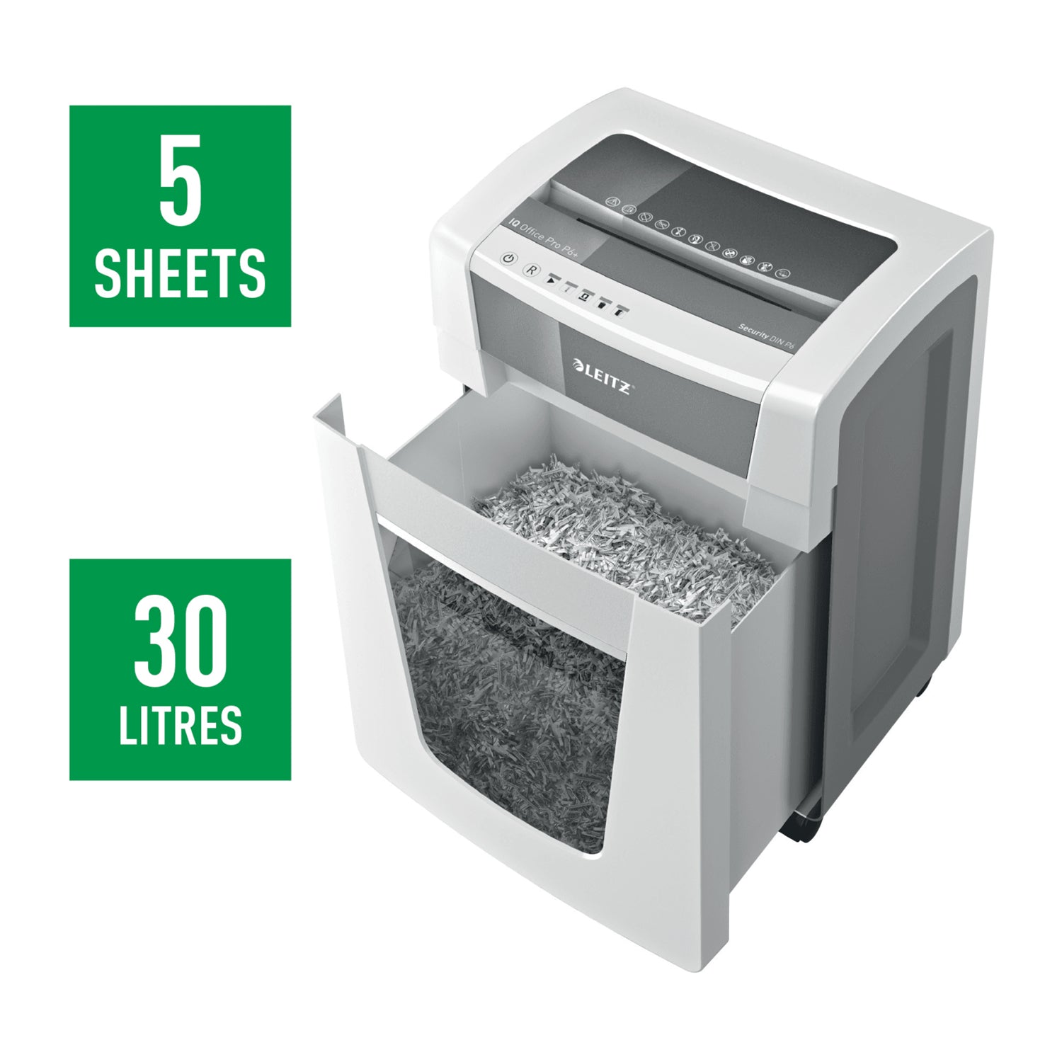 Leitz IQ Office Pro – Aktenvernichter, DIN P-6, Super-Mikroschnitt 2 × 5 mm, 5 Blatt, 30 l, A4