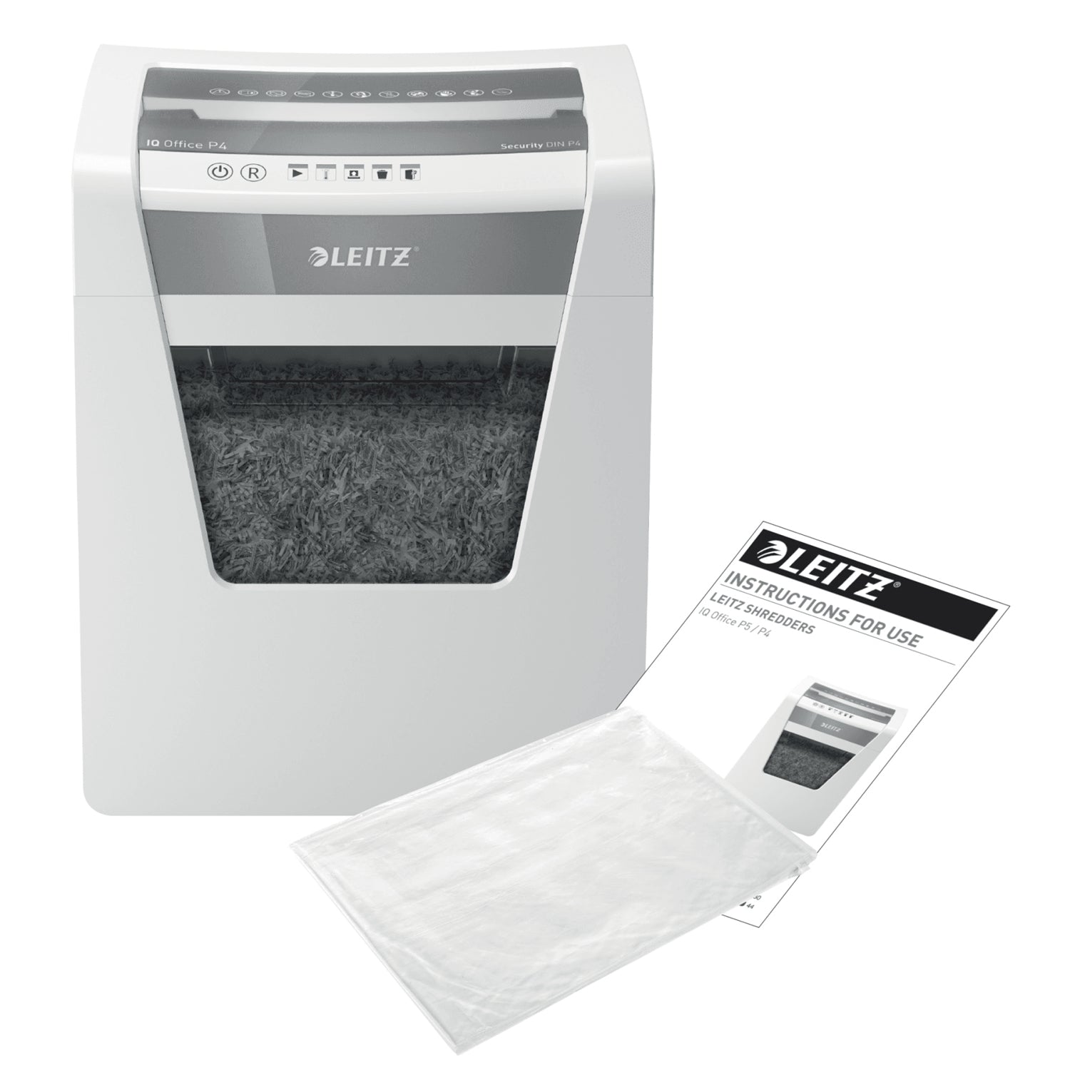 Leitz IQ Office – Aktenvernichter, DIN P-4, Partikelschnitt 4 × 40 mm, 15 Blatt, 23 l, A4