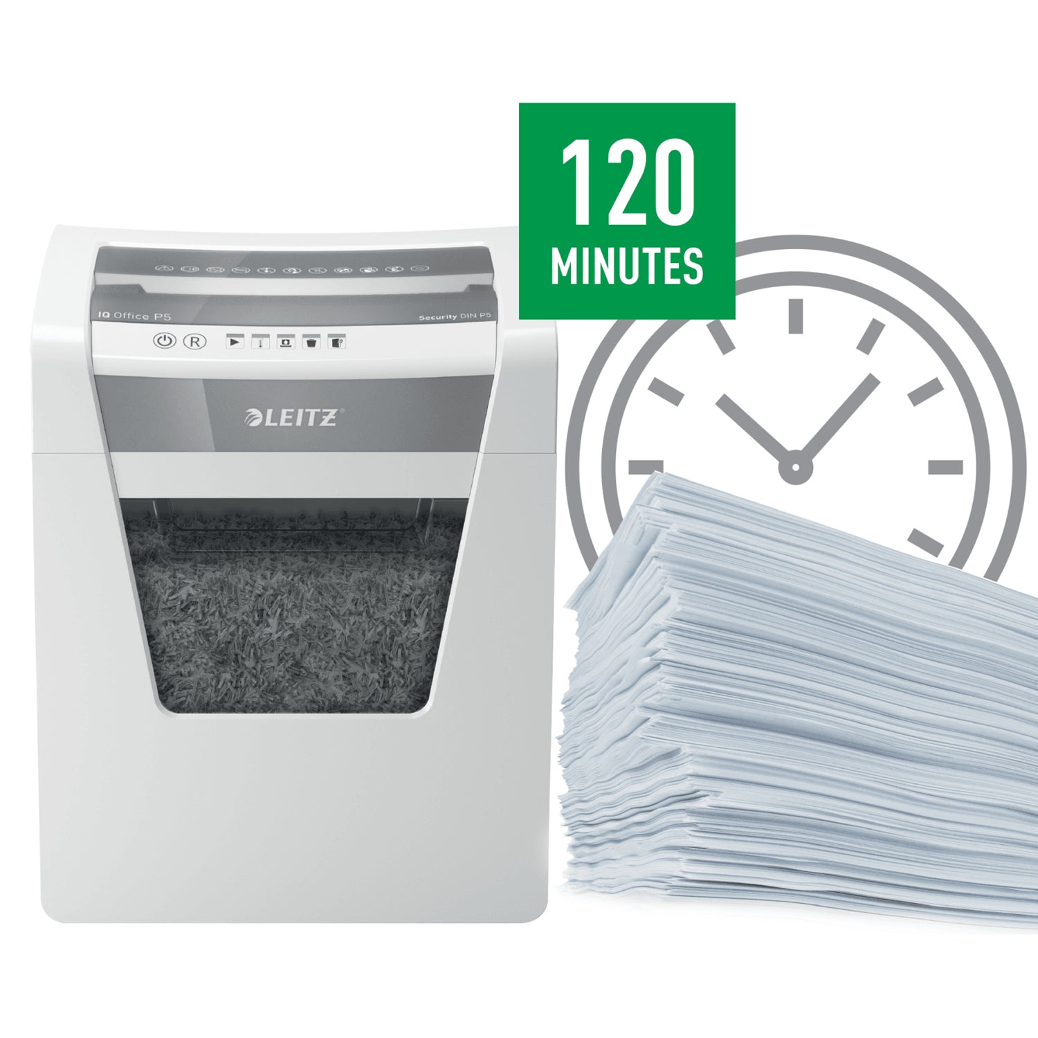 Leitz IQ Office – Aktenvernichter, DIN P-5, Mikroschnitt 2 × 15 mm, 10 Blatt, 23 l, A4