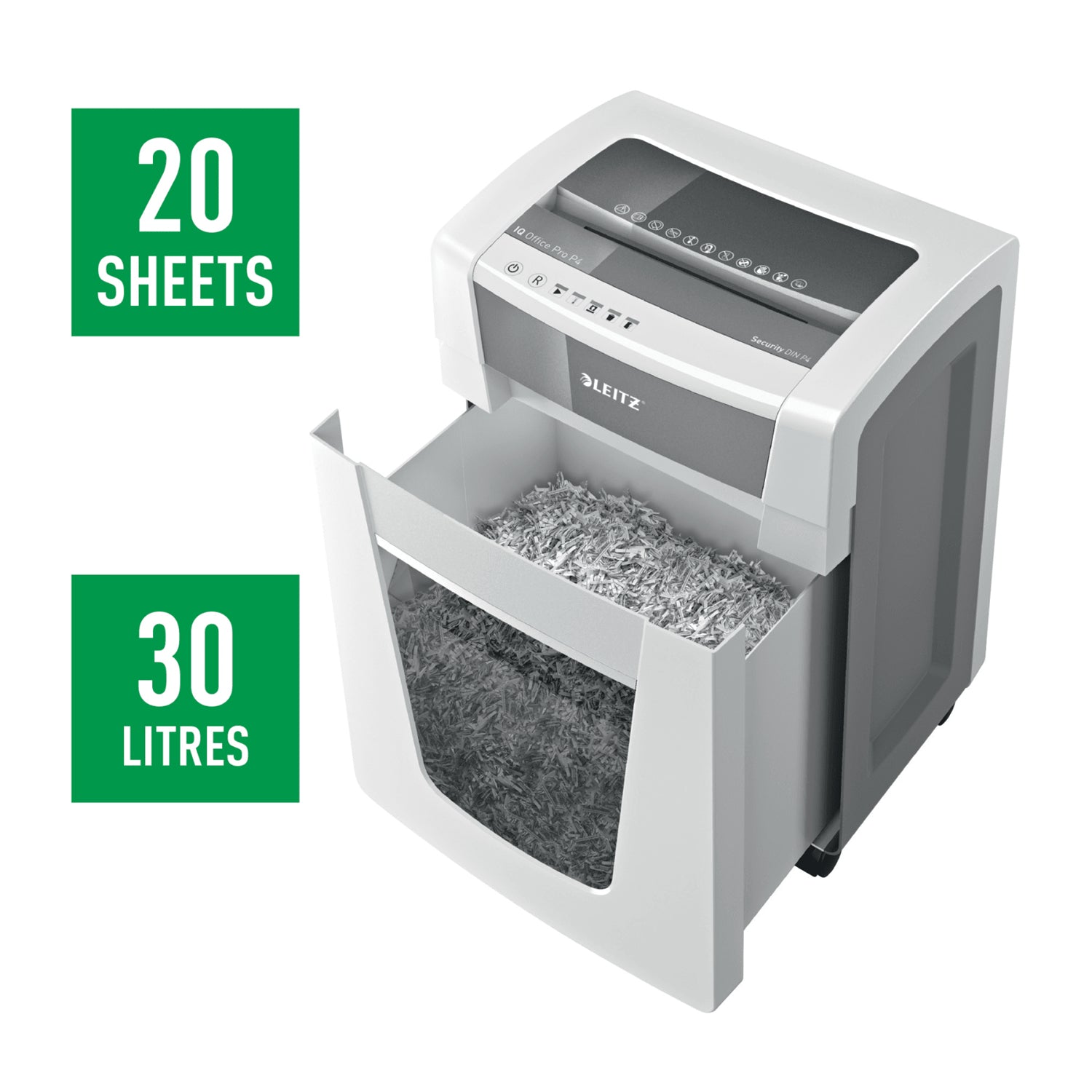 Leitz IQ Office Pro Aktenvernichter – Partikelschnitt, P-4, 4 × 40 mm, 20 Blatt, 30 l