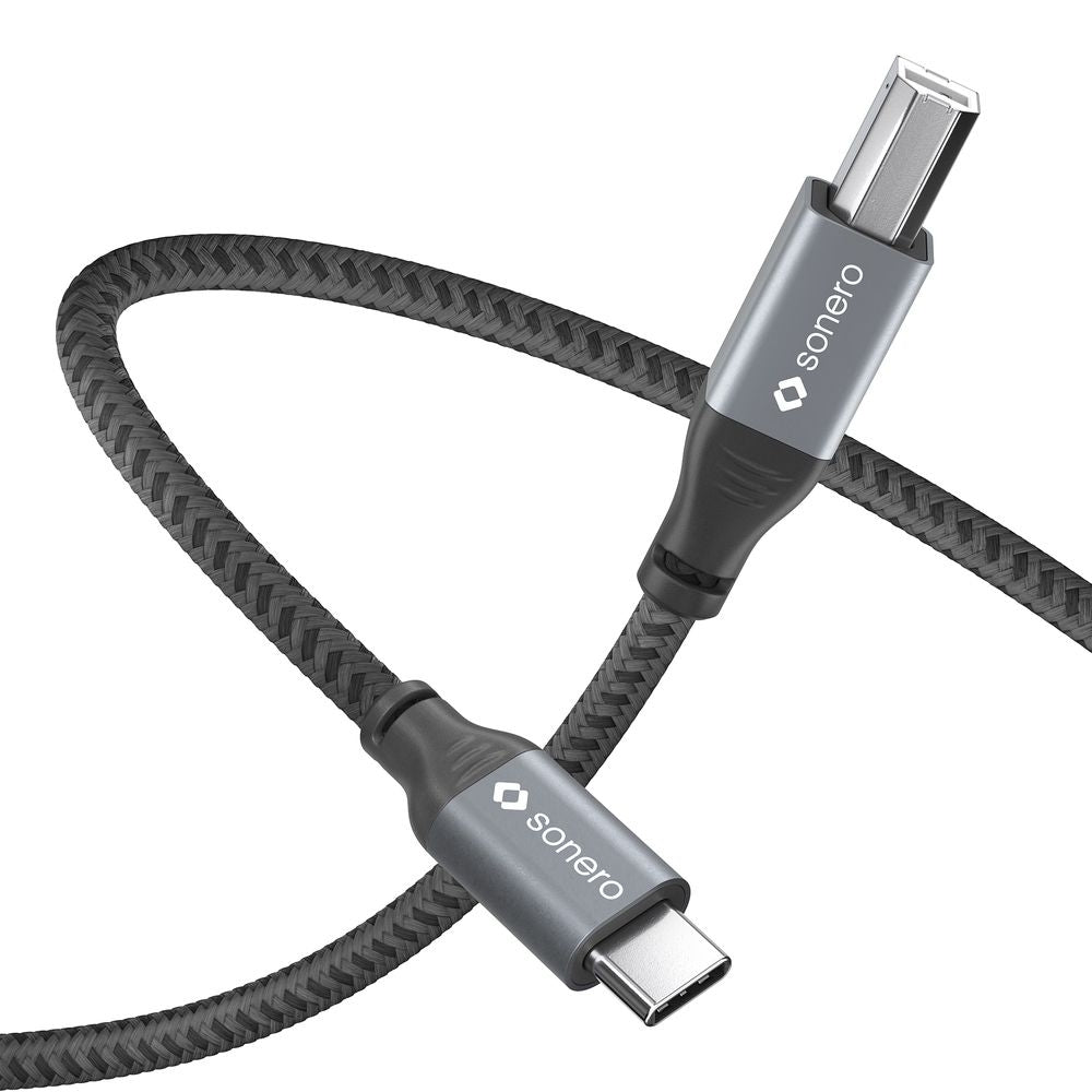 Sonero – USB-C auf USB-B Kabel – USB 2.0 (480 Mbit/s) – 1,5 m – Geflochten, verstärkter Nylonmantel – Schwarz