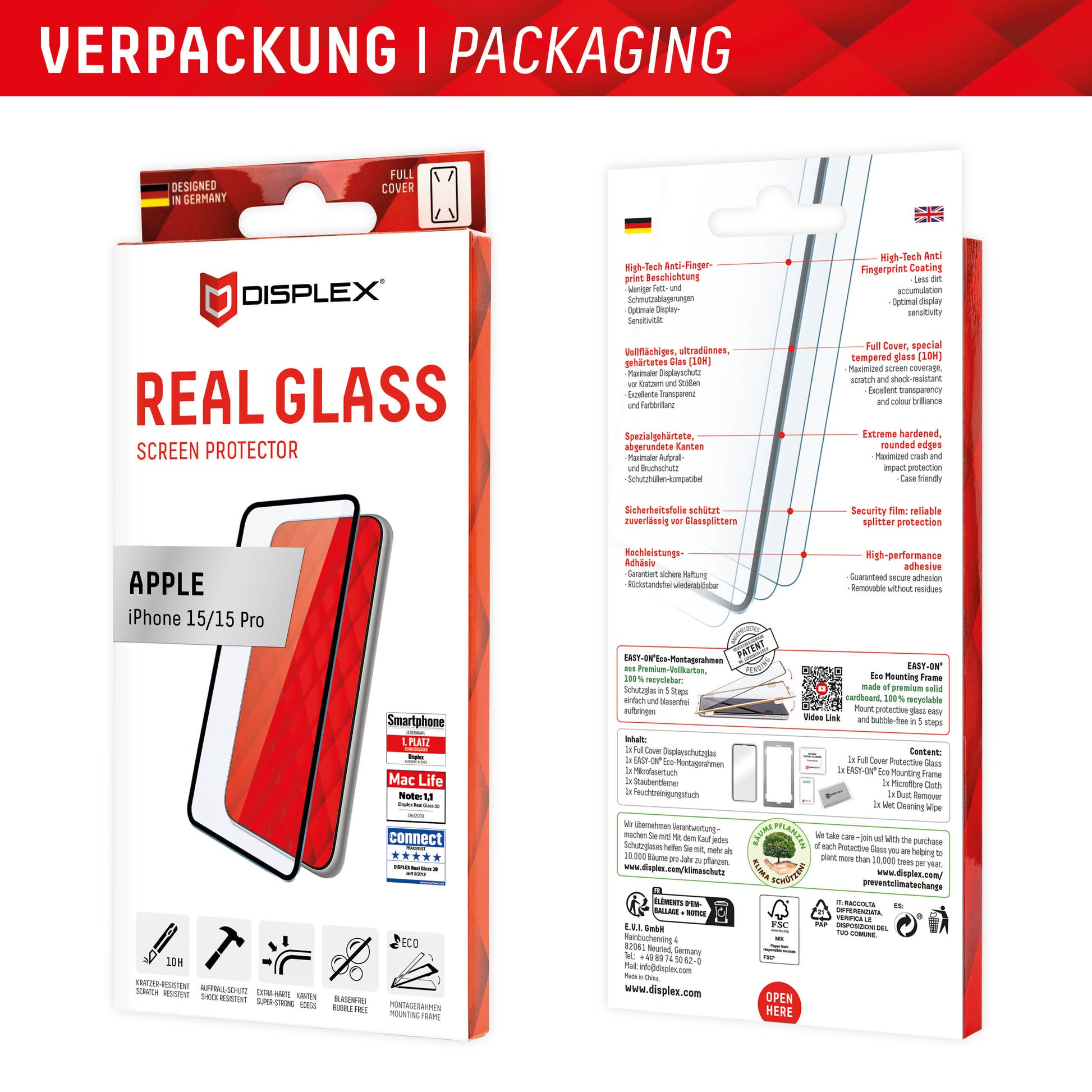 E.V.I. Displex – Backcover REAL GLASS FC – für Apple iPhone 15/15 Pro – Glas