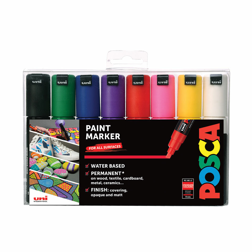 Uni-Ball POSCA Permanent Marker für alle Oberflächen – assortiert, 8er Set