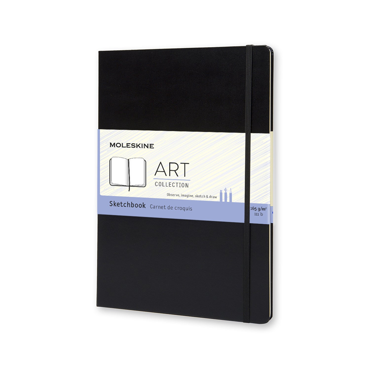 Moleskine Skizzenbuch, A4, 165 g/m², 96 Seiten, schwarz, mit Gummiband, Hardcover, säurefrei