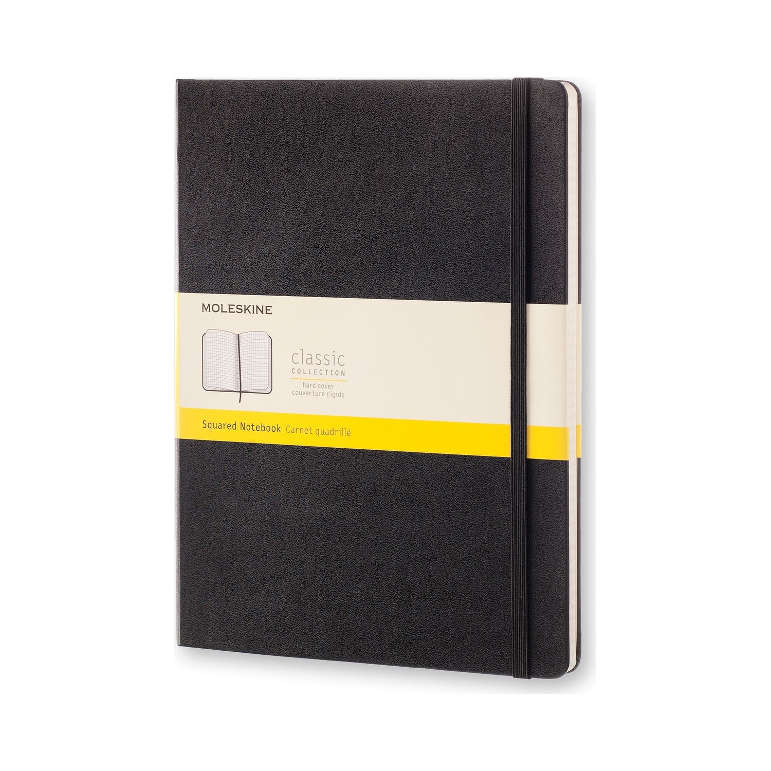 Moleskine Notizbuch – 190 × 250 mm – kariert – 70 g/m² – Hardcover, Gummiband, Tasche, schwarz, FSC
