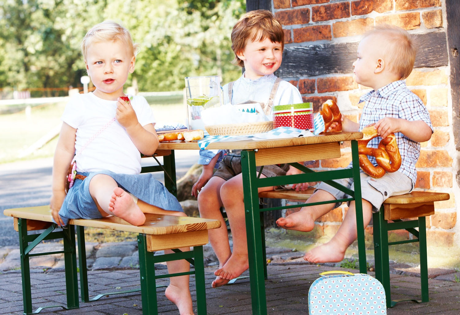 Pinolino Kinderträume 3-teiliges Bistro-Set – Grün – Holz – Tisch 110 × 40 × 54 cm