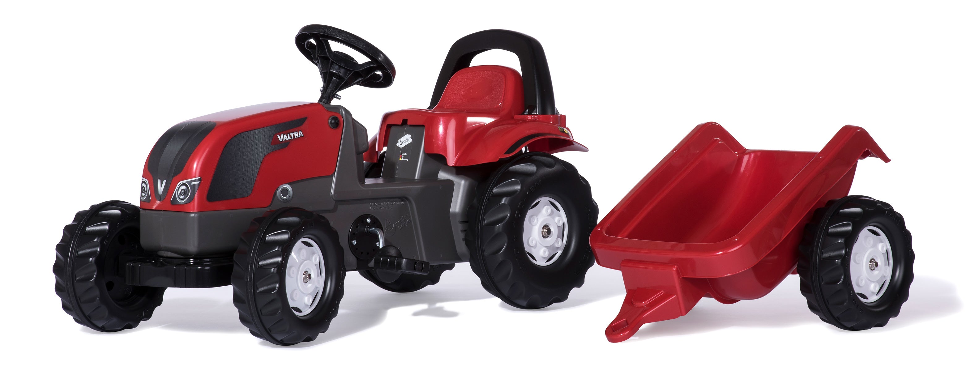 rolly toys rollyKid Valtra Aufsitztraktor – mit Anhänger – 52 × 47 × 134 cm – ab 2,5 Jahren – Kunststoff – rot